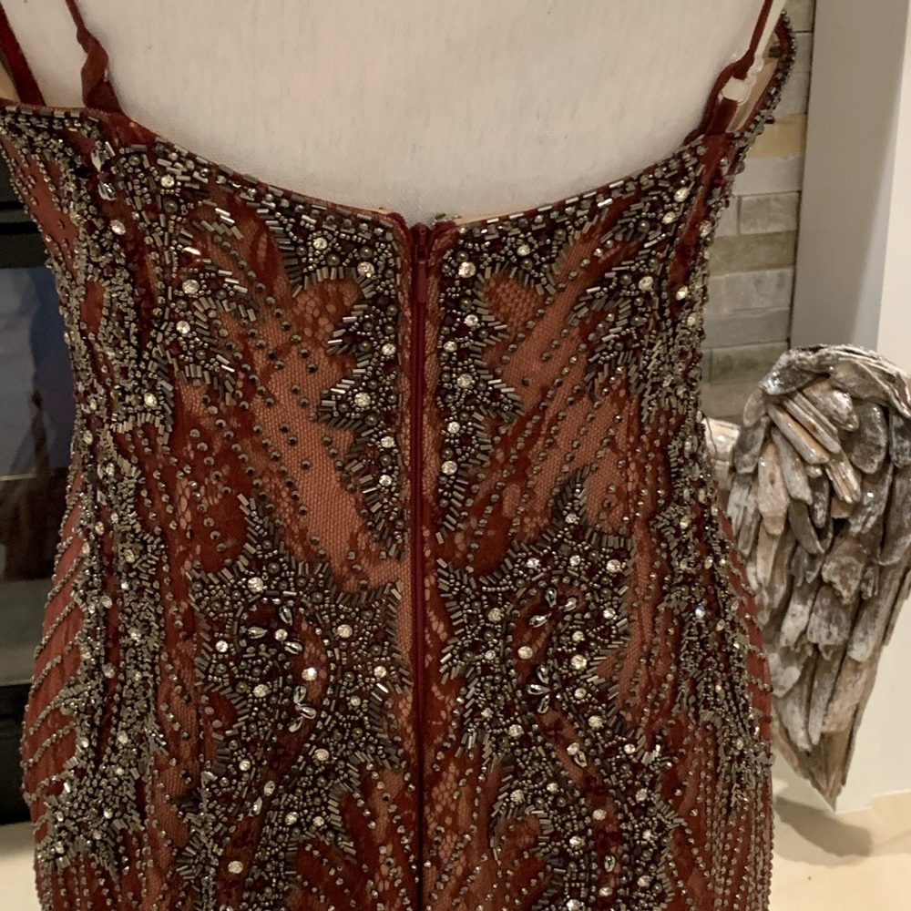 Brand Designer: LUCCI LU Burgundy long beaded dress - Picture 8 of 15